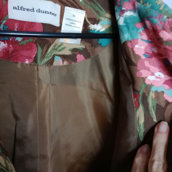 Alfred Dunner Lined Floral Jacket Cardigan Blazer Earth Tones Microfiber sz: 10 - Picture 5 of 6